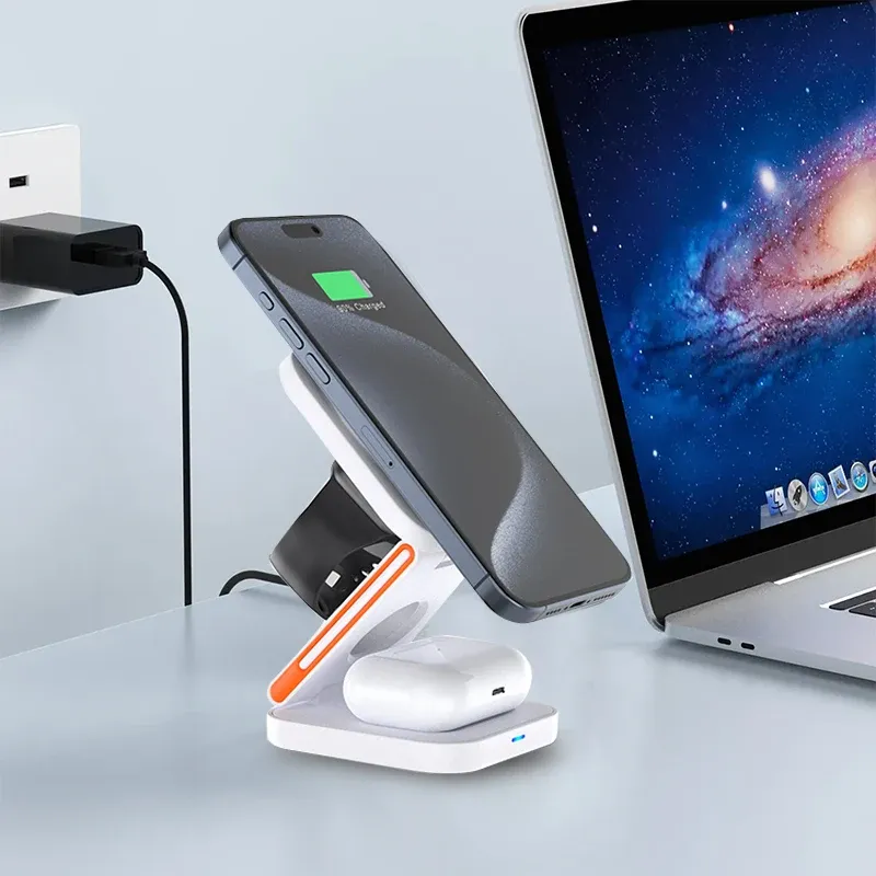 Station de charge pliable 3 en 1, chargeur sans fil magnétique rapide, support pour iPhone 17, 16, 15, 14, 13, 12, Apple Watch 8, 7, 6 et AirPods Pro 3