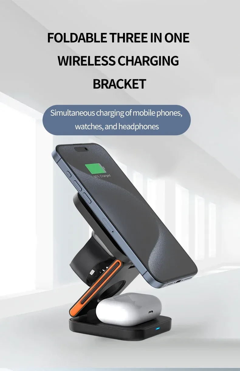 Station de charge pliable 3 en 1 vue d'ensemble