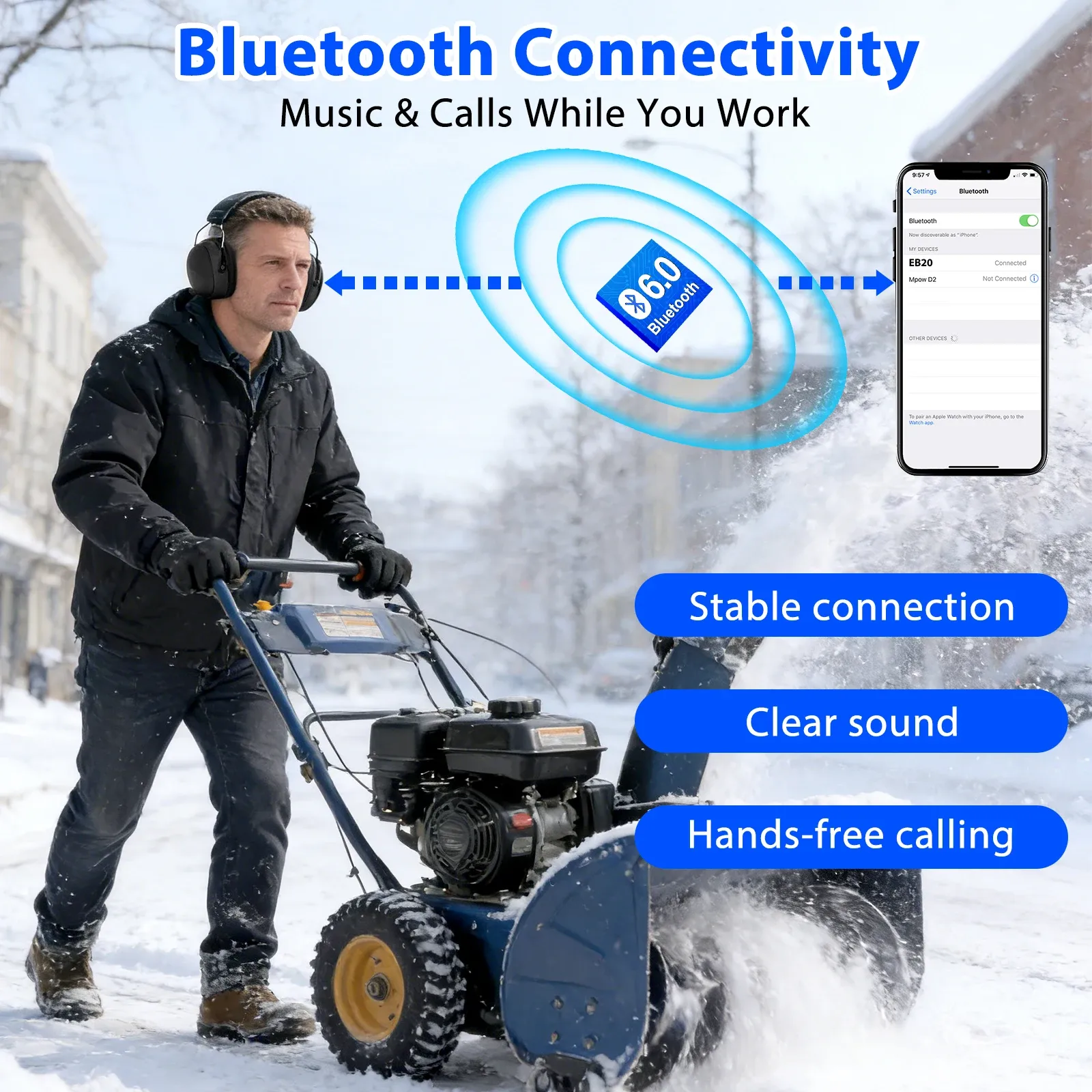 Protection auditive Bluetooth 6.0 EB20 à réduction active du bruit, pour atelier, tonte et tir 6