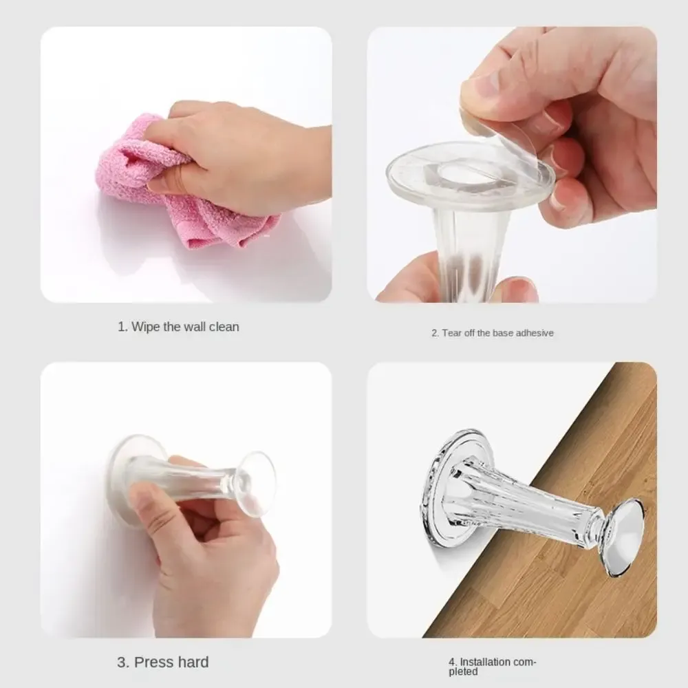 Butée de porte sans perçage, anti-collision silencieuse, support de porte auto-adhésif, ventouse de porte en silicone, protège-murs 4