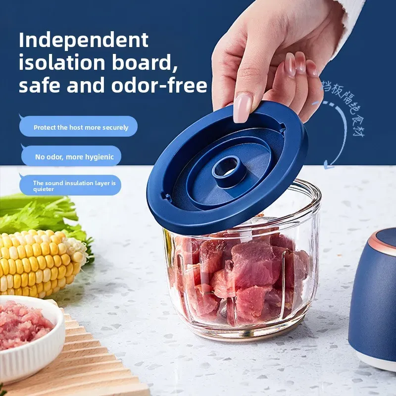 Hachoir électrique multifonction 350 ml, broyeur d'aliments avec presse-ail et trancheur de légumes, rechargeable USB 5