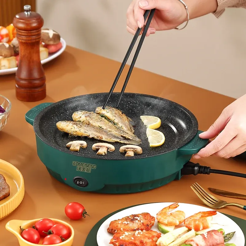 Multicuiseur électrique avec poêle antiadhésive 220 V pour barbecue d'intérieur, steaks, poissons et omelettes 5
