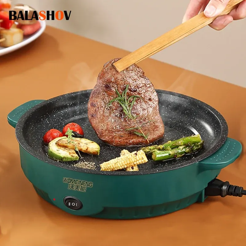 Multicuiseur électrique avec poêle antiadhésive 220 V pour barbecue d'intérieur, steaks, poissons et omelettes 6