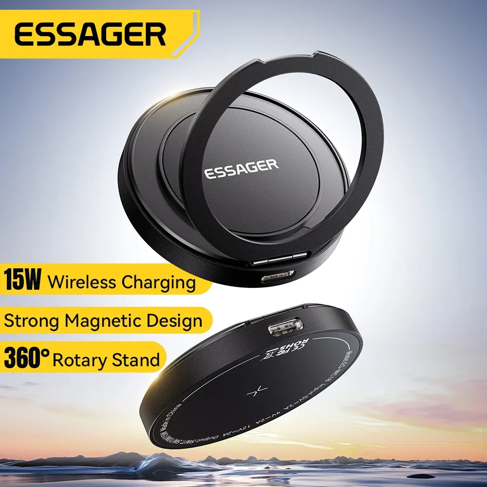 Chargeur sans fil magnétique Essager avec support, charge rapide 15 W pour iPhone et AirPods 2