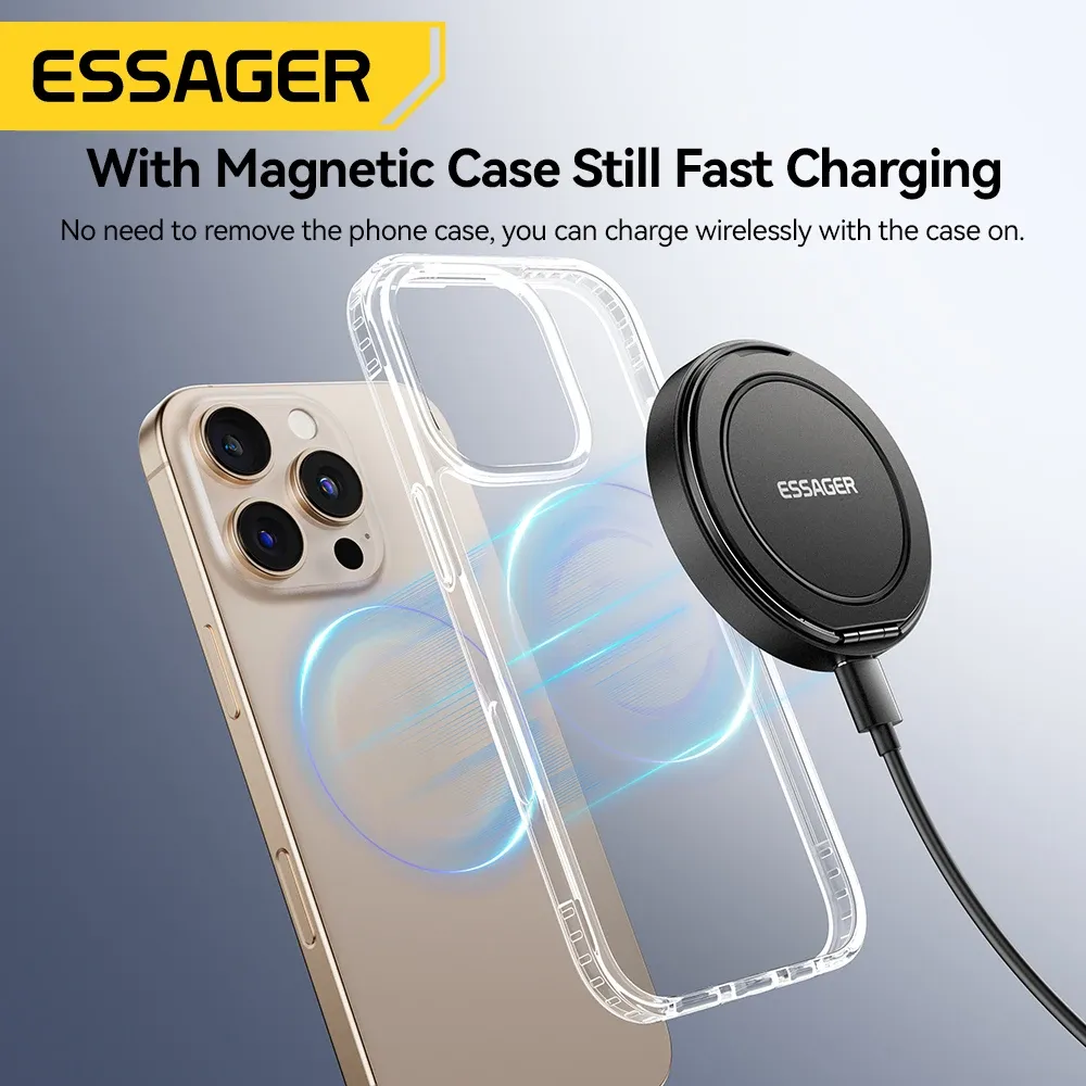 Chargeur sans fil magnétique Essager avec support, charge rapide 15 W pour iPhone et AirPods 5