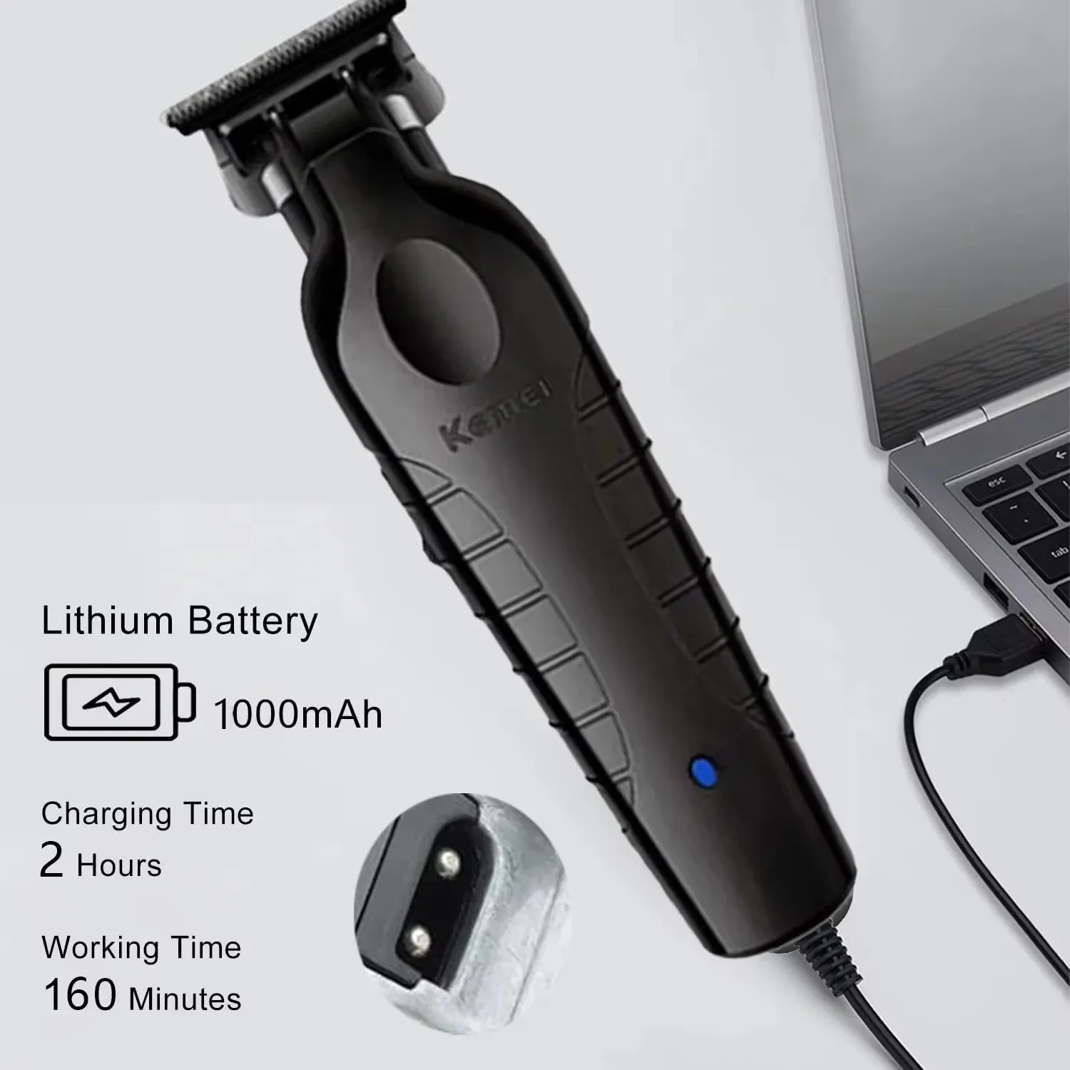 Tondeuse à cheveux professionnelle Kemei KM-2299, batterie 1200 mAh, tondeuse électrique rechargeable par USB 4