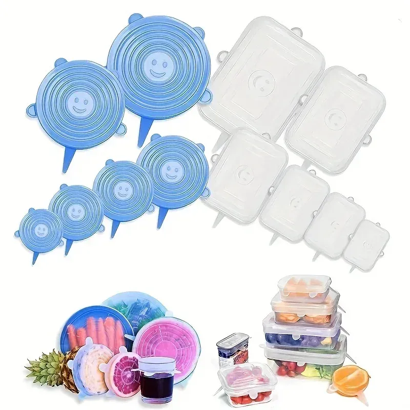 Couvercles extensibles en silicone, lot de 6, réutilisables, pour bols et conservation des aliments 2
