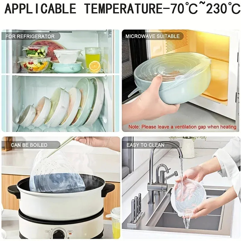 Couvercles extensibles en silicone, lot de 6, réutilisables, pour bols et conservation des aliments 6