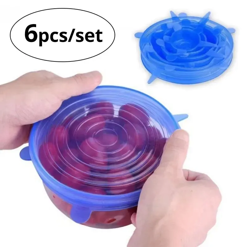 Couvercles extensibles en silicone, lot de 6, réutilisables, pour bols et conservation des aliments 7