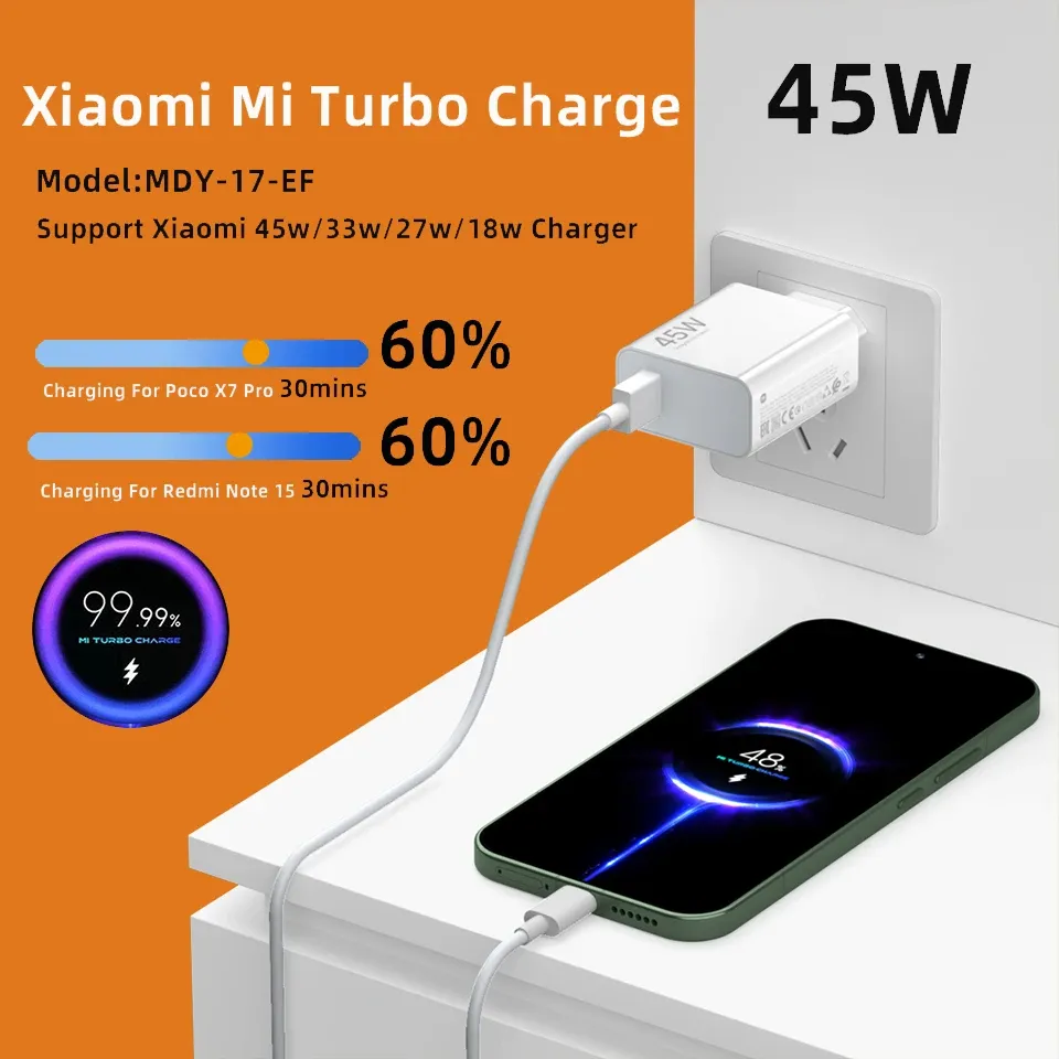 Chargeur Xiaomi d'origine 45W / 33W avec câble de charge rapide Turbo et adaptateur de voyage USB-C 2