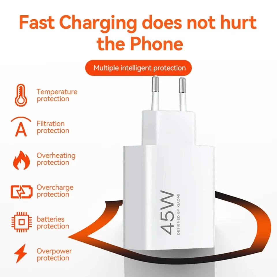 Chargeur Xiaomi d'origine 45W / 33W avec câble de charge rapide Turbo et adaptateur de voyage USB-C 5