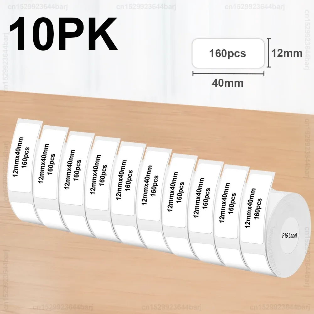 2/5/10 rouleaux d'étiquettes thermiques autocollantes P15 compatibles Phomemo D30, Q30, Marklife P15, P12, DELI Q2 - blanc, 12x40 mm et 15x30 mm 8