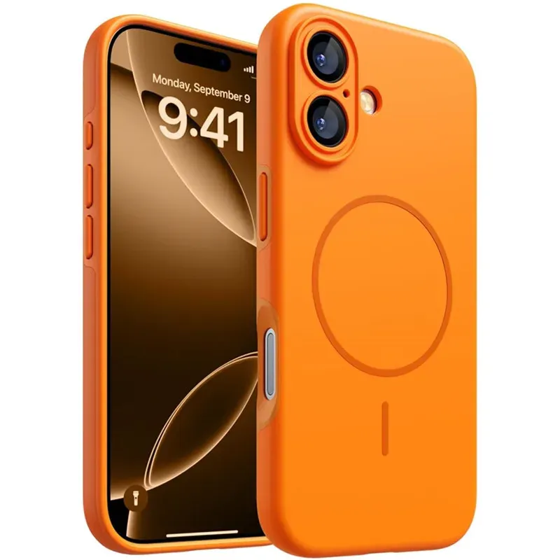 Coque magnétique en silicone souple orange compatible MagSafe pour iPhone 12 à 17 Pro Max - Image 1