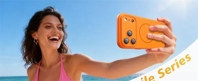 Coque magnétique silicone orange mate, vue d'ensemble