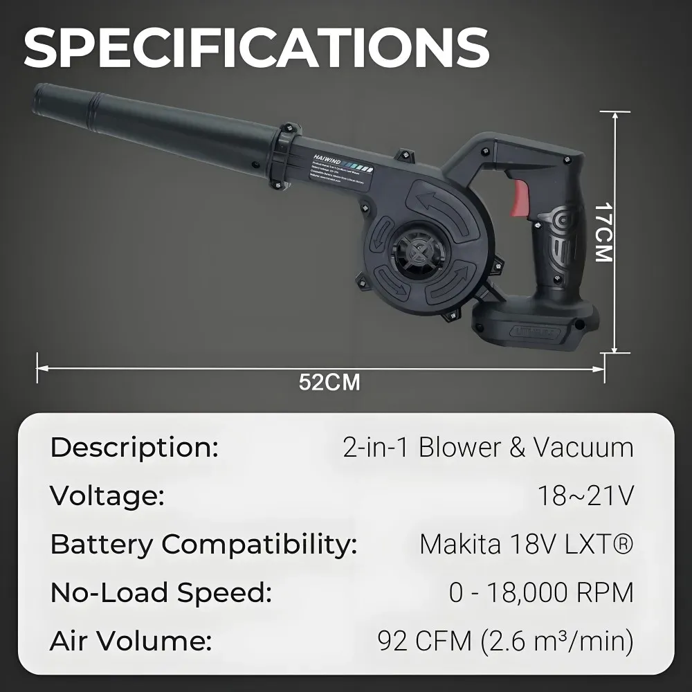 Souffleur et aspirateur sans fil 2 en 1 pour voiture, ordinateur et jardin, compatible batteries Makita 18V/21V 6