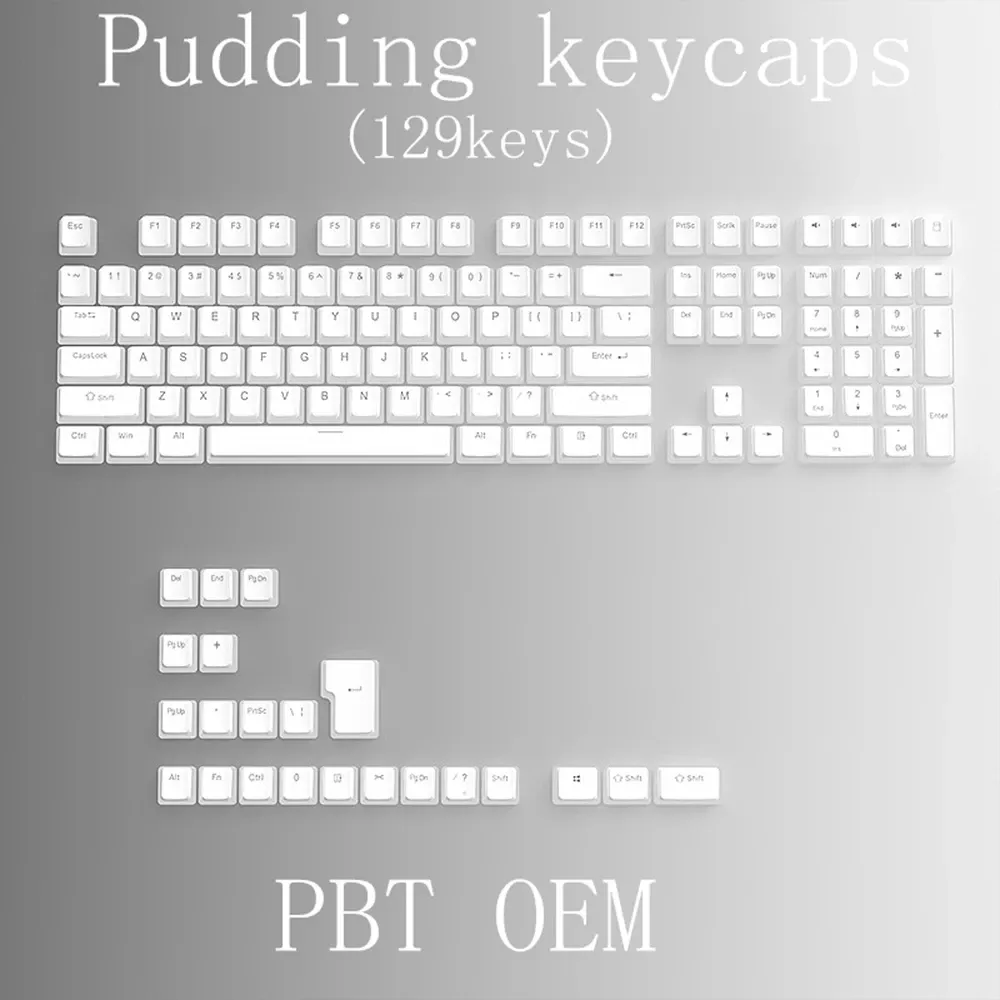 Capuchons de touches transparents, profil OEM, PBT, pour clavier mécanique à commutateurs MX compatible hot-swap, 129 touches 9