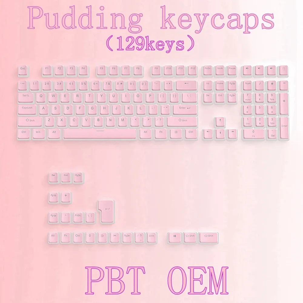 Capuchons de touches transparents, profil OEM, PBT, pour clavier mécanique à commutateurs MX compatible hot-swap, 129 touches 7