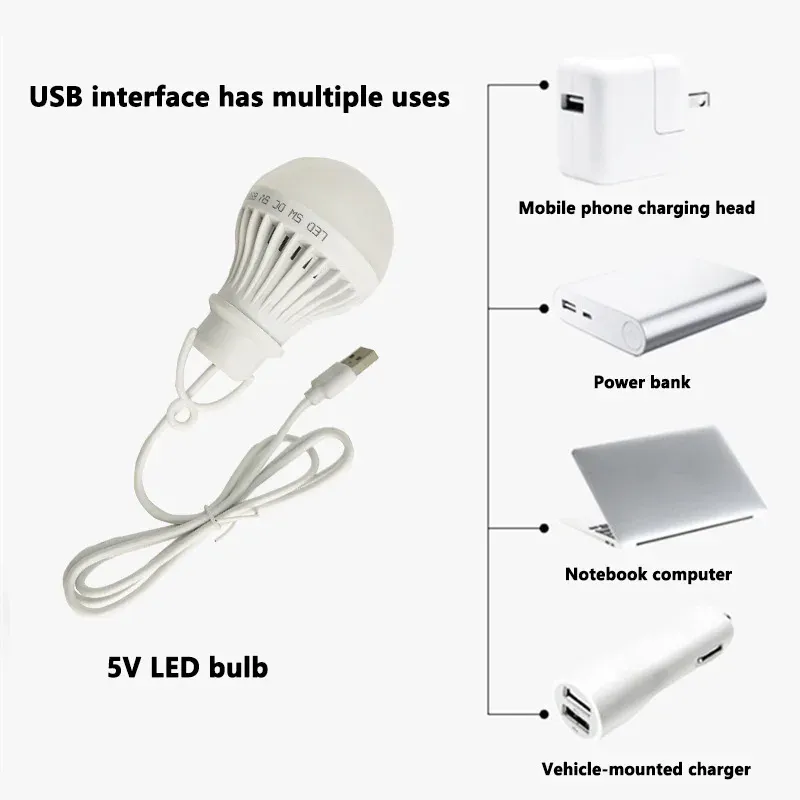 Lampe USB portable 3 W, 5 W et 7 W pour camping, lecture et éclairage de secours en plein air 6