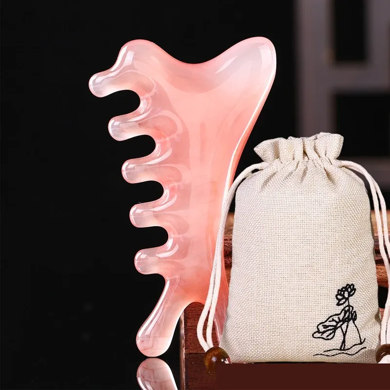 Peigne de massage du cuir chevelu 4-en-1 en résine avec méridiens, masseur gua sha pour la tête, le visage et le nez 8