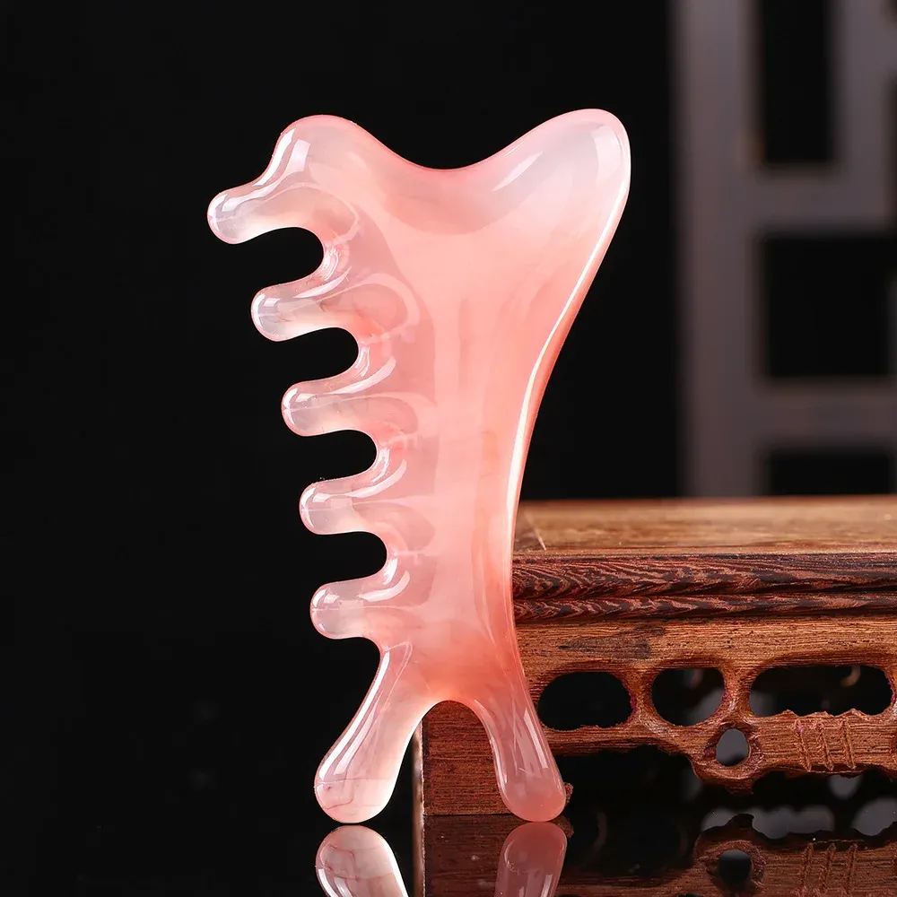 Peigne de massage du cuir chevelu 4-en-1 en résine avec méridiens, masseur gua sha pour la tête, le visage et le nez 10