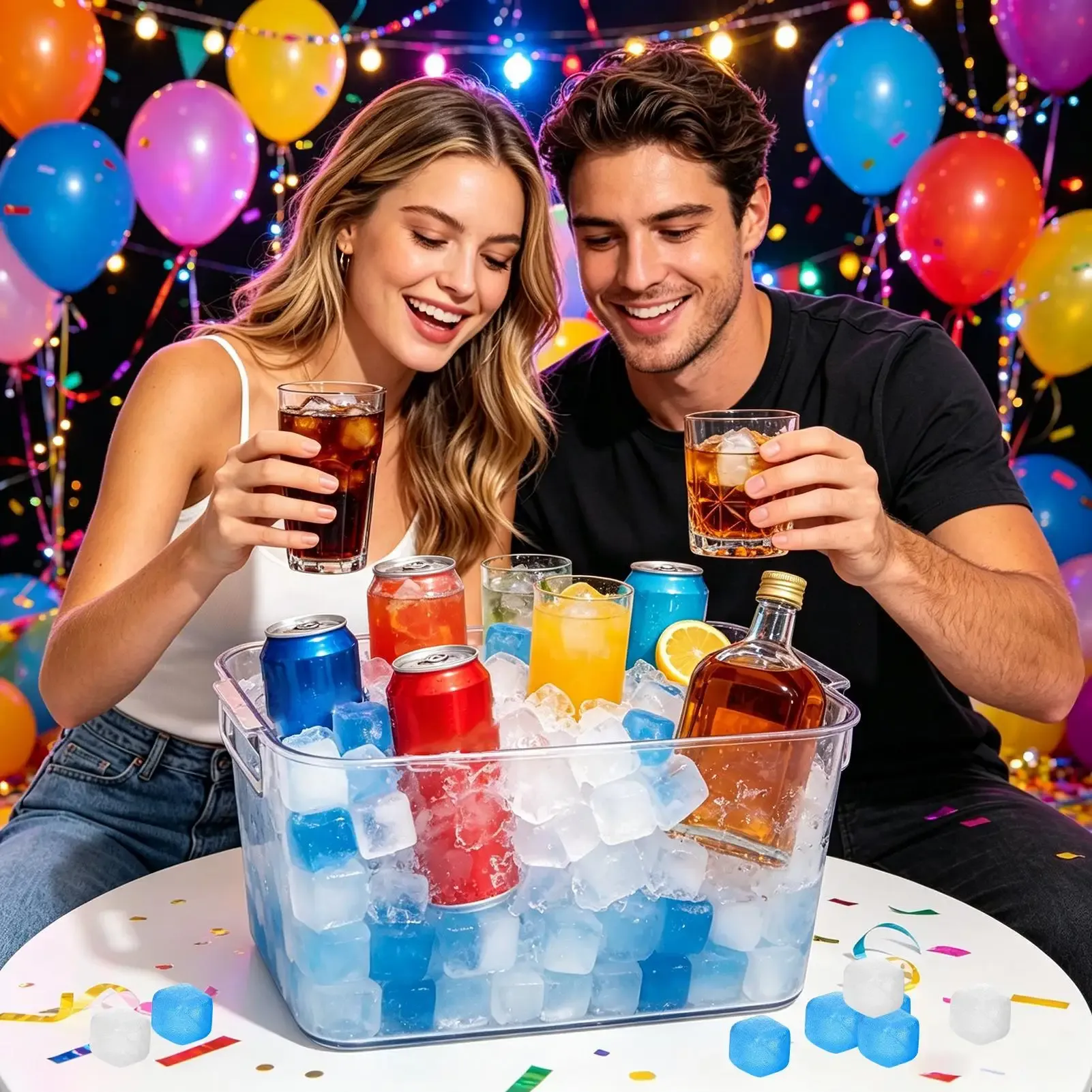 Cubes de glace réutilisables en plastique sans dilution, avec sac en filet, pour cocktails et boissons 3