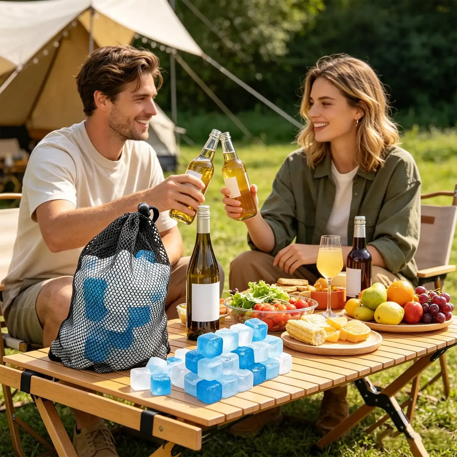 Cubes de glace réutilisables en plastique sans dilution, avec sac en filet, pour cocktails et boissons 4