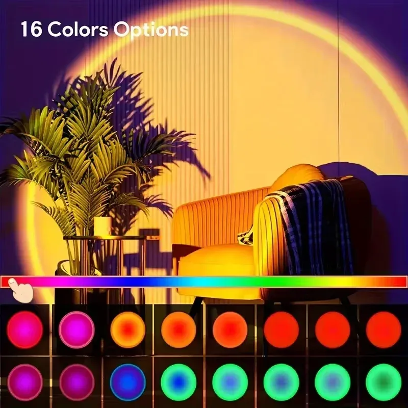Projecteur LED coucher de soleil, 16 couleurs, télécommande USB, éclairage d'ambiance chaleureux, 1 pièce 3