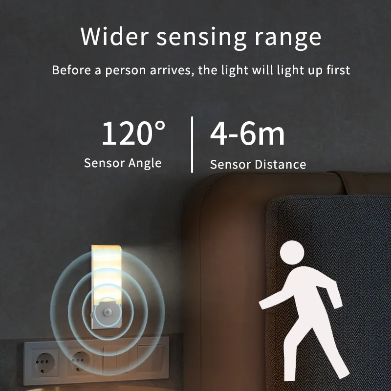 Détecteur de mouvement LED rechargeable, veilleuse portable pour chevet, placards de cuisine, chambre, escaliers et couloir 2