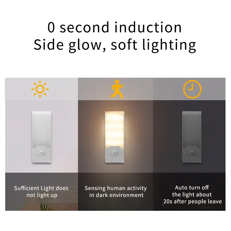 Détecteur de mouvement LED rechargeable, veilleuse portable pour chevet, placards de cuisine, chambre, escaliers et couloir 3