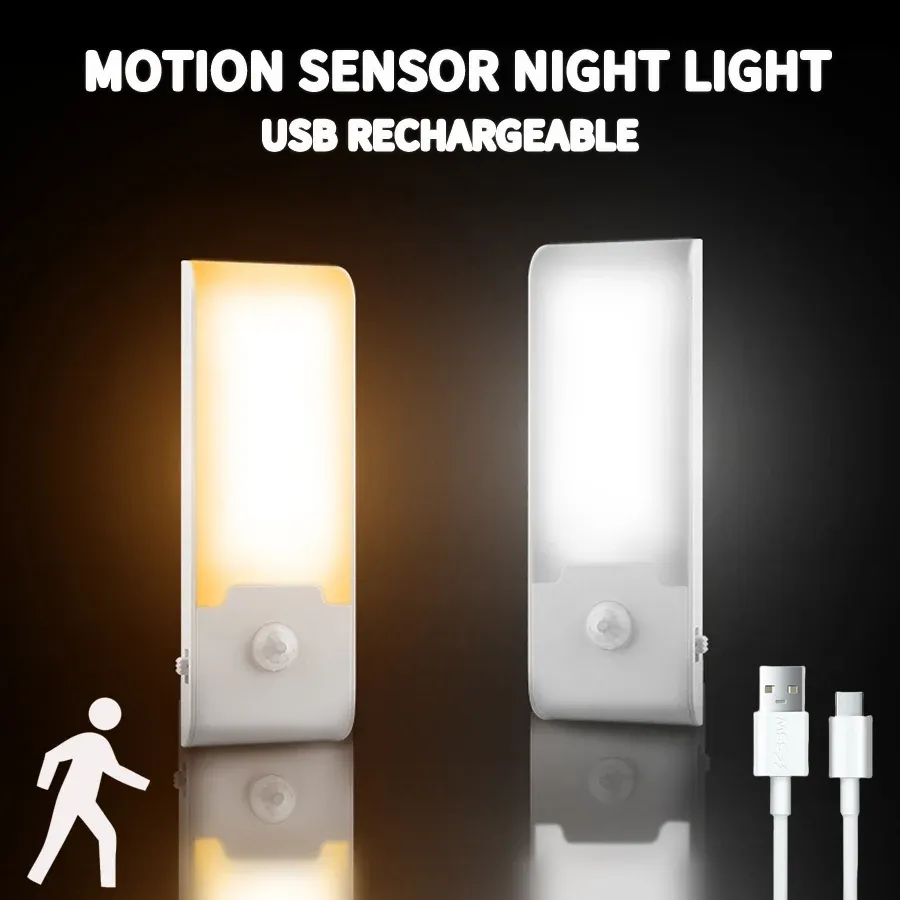 Détecteur de mouvement LED rechargeable, veilleuse portable pour chevet, placards de cuisine, chambre, escaliers et couloir