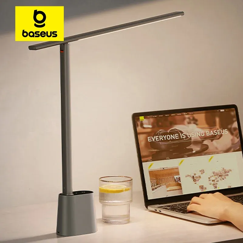 Baseus Lampe de bureau LED à intensité variable, protection des yeux et design pliable