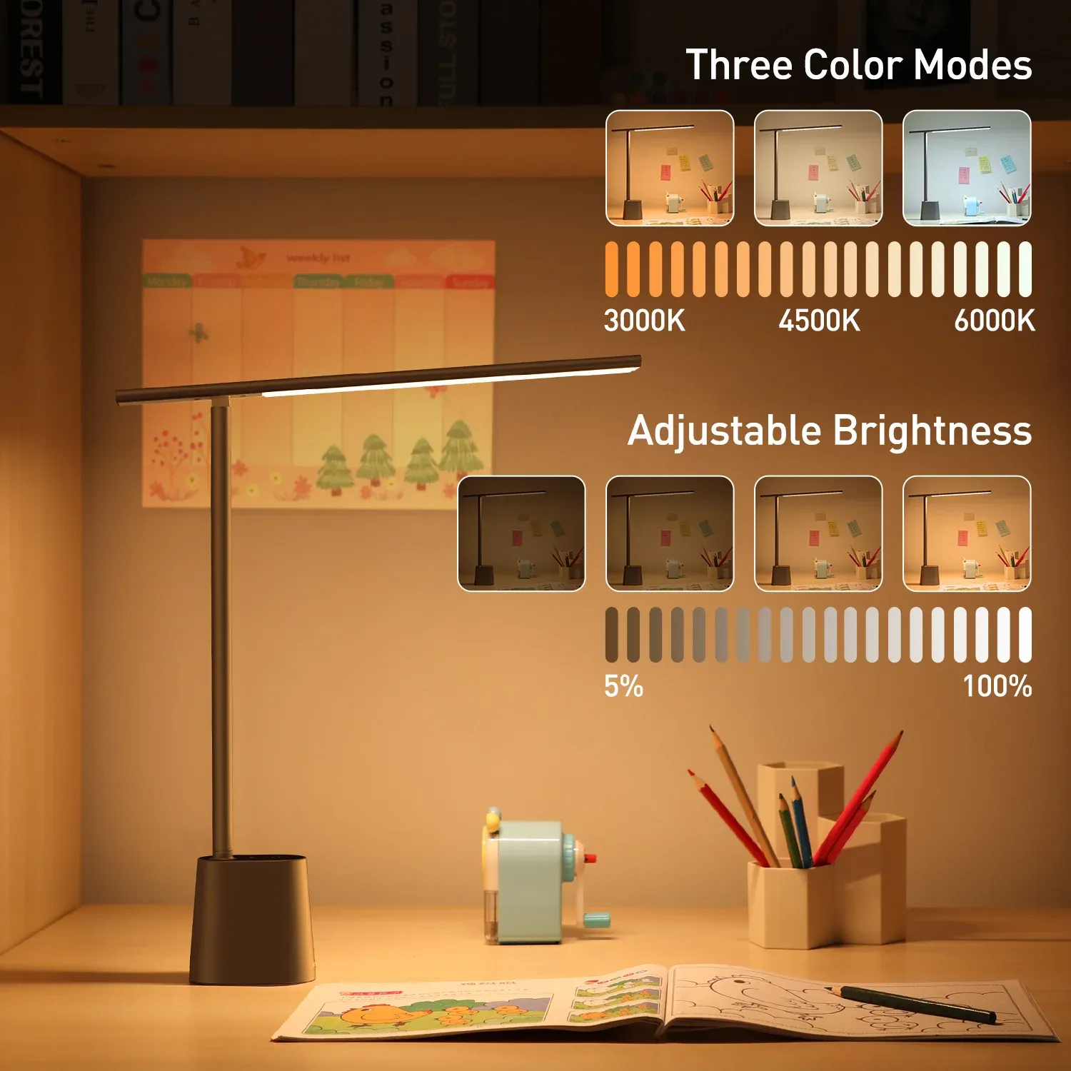 Baseus Lampe de bureau LED à intensité variable, protection des yeux et design pliable 2