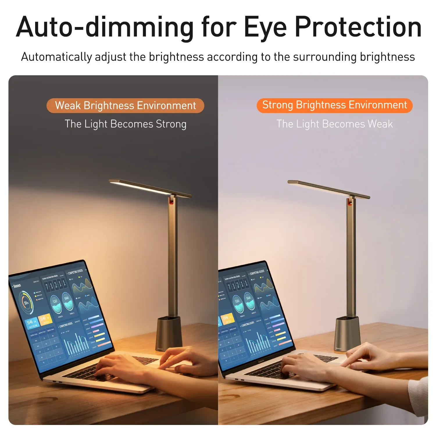 Baseus Lampe de bureau LED à intensité variable, protection des yeux et design pliable 5