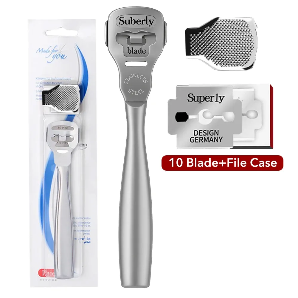 Rasoir à pieds en acier inoxydable avec manche en bois, kit de pédicure de 10 pièces 7