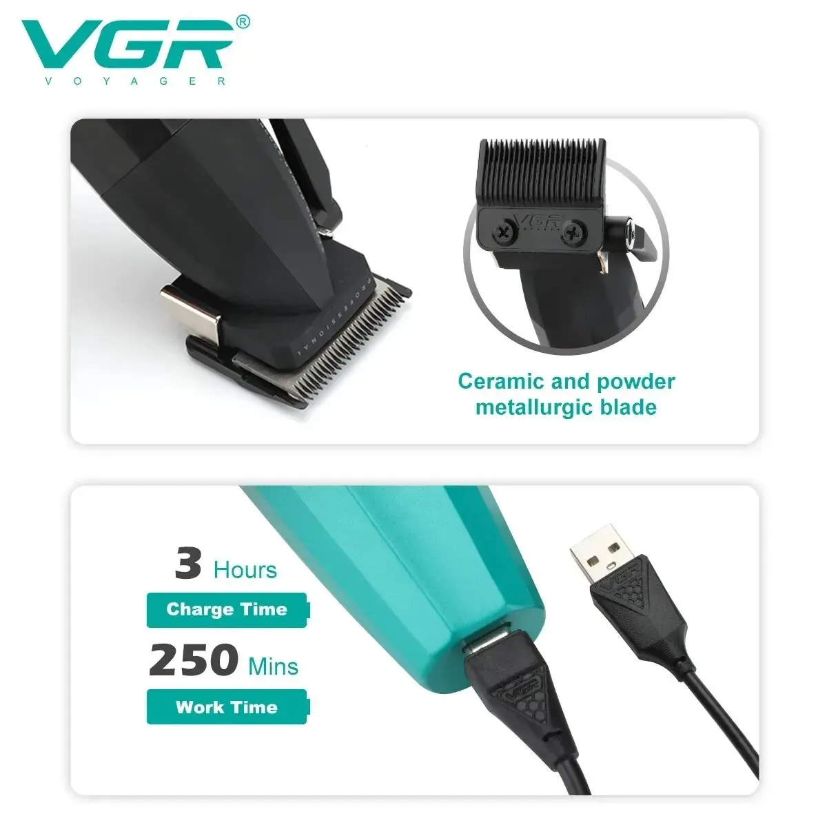 VgazHair Tondeuse à cheveux sans fil professionnelle, machine électrique de coupe 9000 tr/min pour hommes, modèles V-003 et V-906 3
