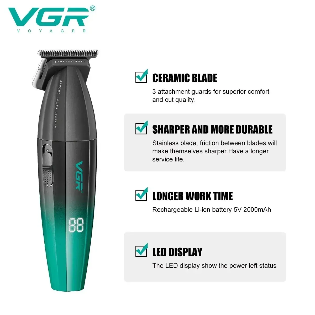 VgazHair Tondeuse à cheveux sans fil professionnelle, machine électrique de coupe 9000 tr/min pour hommes, modèles V-003 et V-906 4