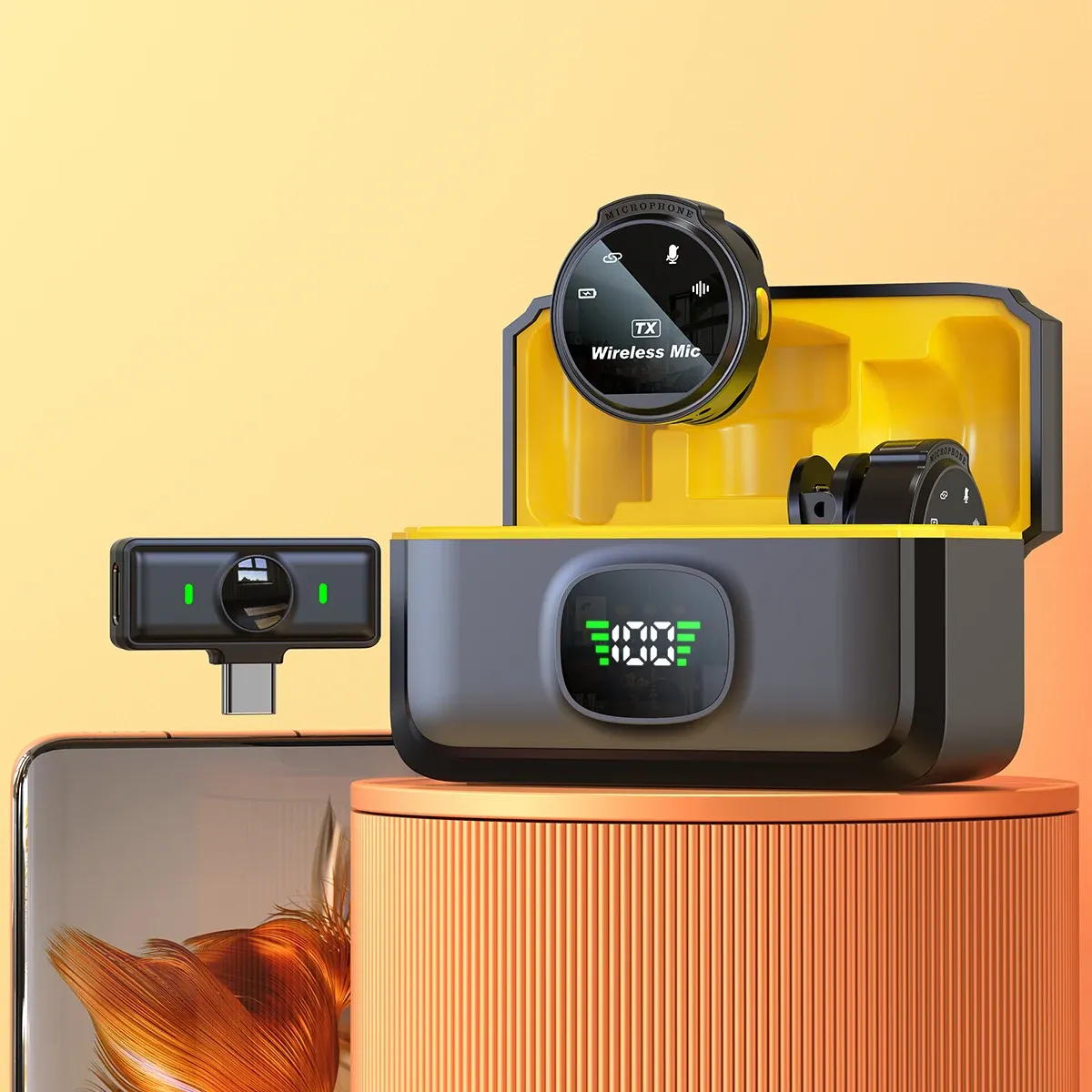 Microphone-cravate sans fil Xiaomi pour iPhone (iOS) et Android, connectique USB-C, enregistrement de jeux en direct et interviews, avec clip magnétique 2