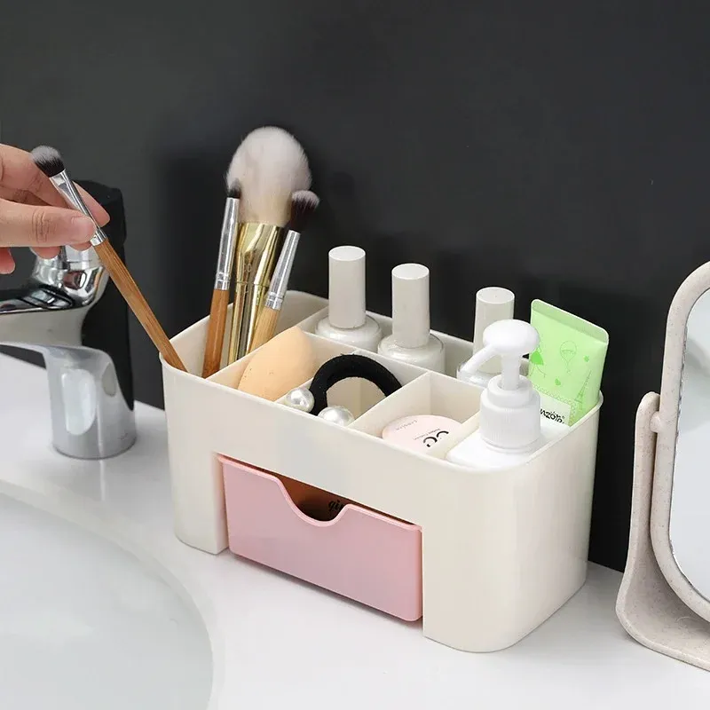 Organisateur de maquillage à 1 tiroir, organiseur de bureau à 6 compartiments, boîte de rangement pour cosmétiques, vernis à ongles, rouge à lèvres, pinceaux et bijoux 4