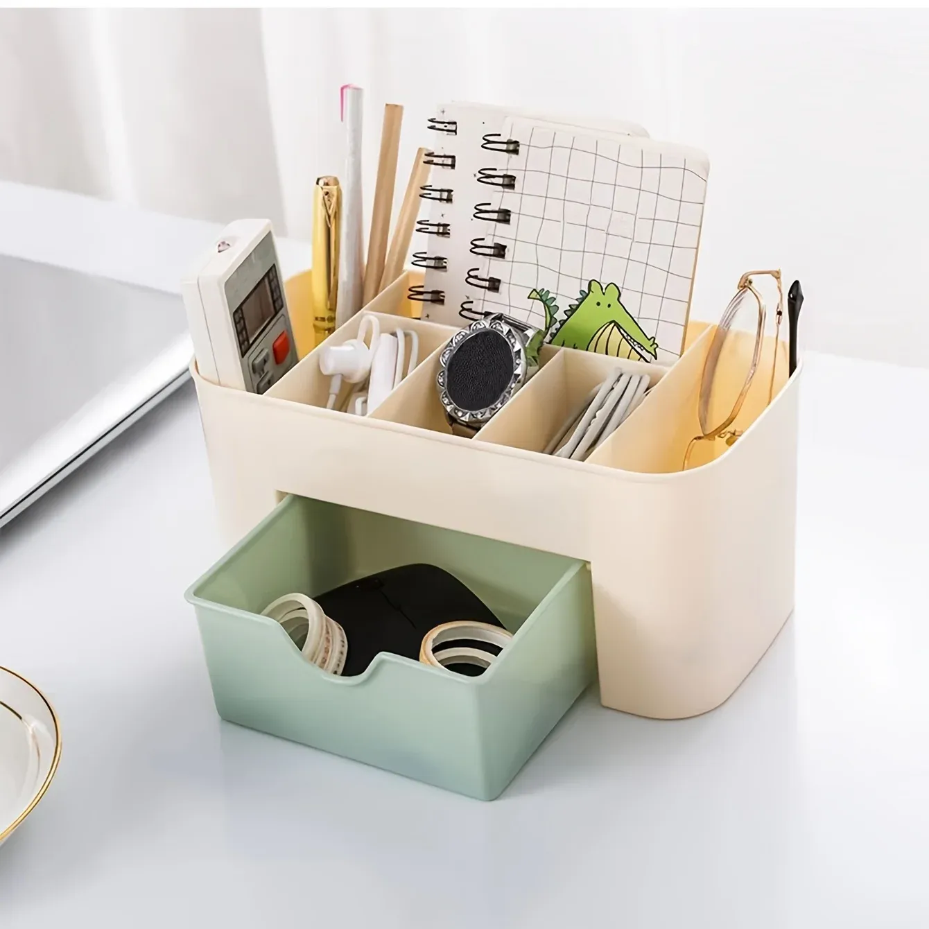 Organisateur de maquillage à 1 tiroir, organiseur de bureau à 6 compartiments, boîte de rangement pour cosmétiques, vernis à ongles, rouge à lèvres, pinceaux et bijoux 5