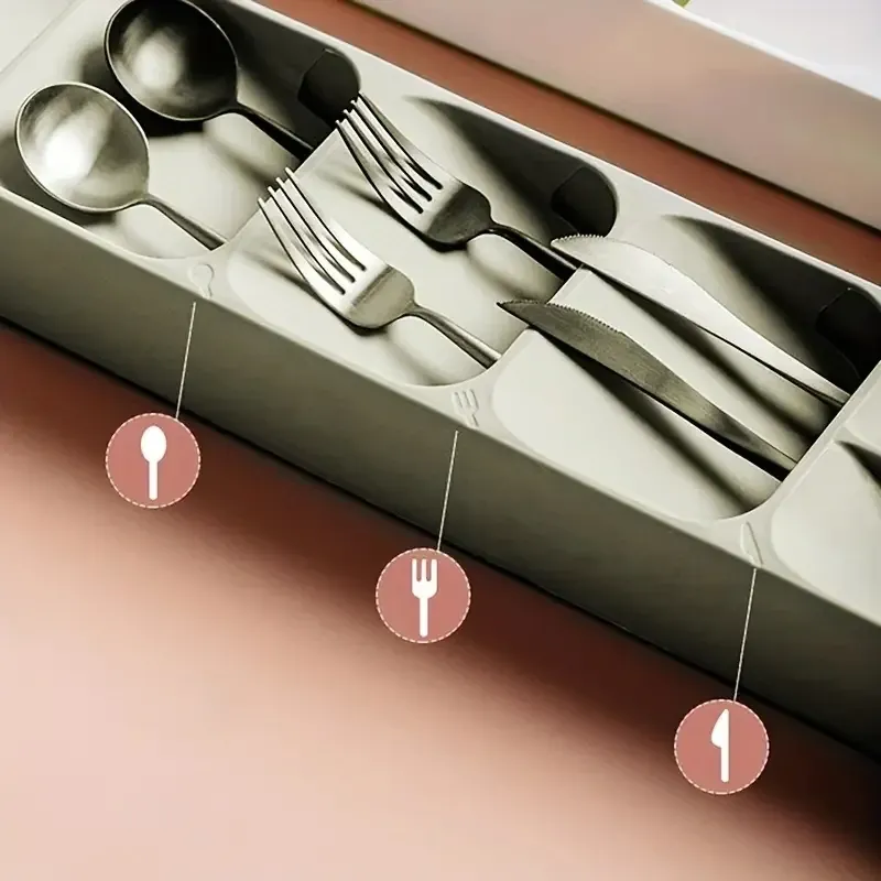 Escalier de rangement à couverts multi-usages, boîtes de rangement compartimentées pour fourchettes et cuillères 4