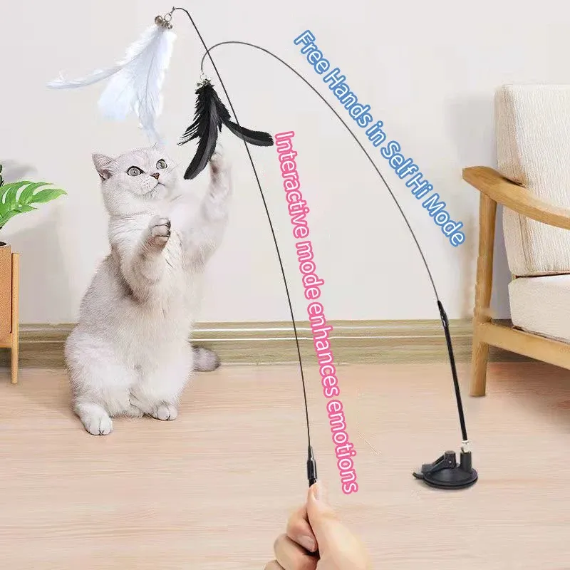 Baguette Teaser interactive pour chat et chaton, mains libres, avec ventouse et plume 4