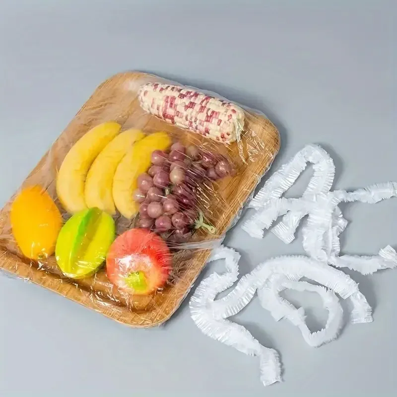 Couvercles alimentaires élastiques en PE réutilisables, lot de 50, couvercles extensibles en plastique pour pain, fruits et collations, joint transparent durable 3