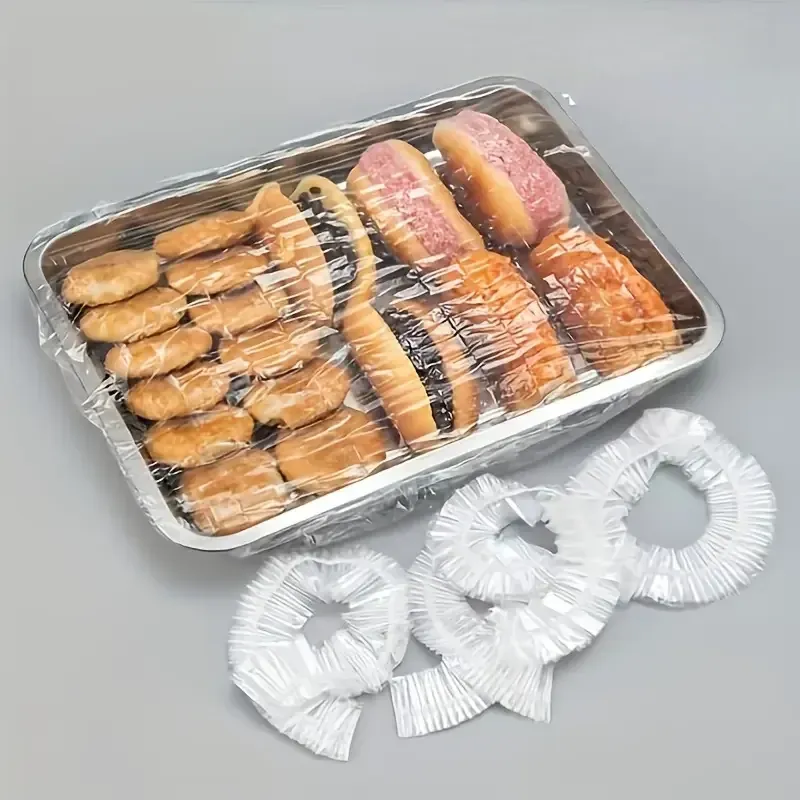 Couvercles alimentaires élastiques en PE réutilisables, lot de 50, couvercles extensibles en plastique pour pain, fruits et collations, joint transparent durable