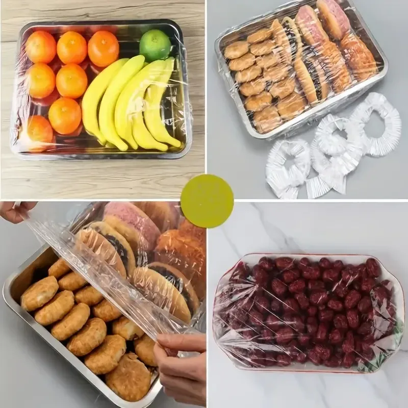 Couvercles alimentaires élastiques en PE réutilisables, lot de 50, couvercles extensibles en plastique pour pain, fruits et collations, joint transparent durable 4