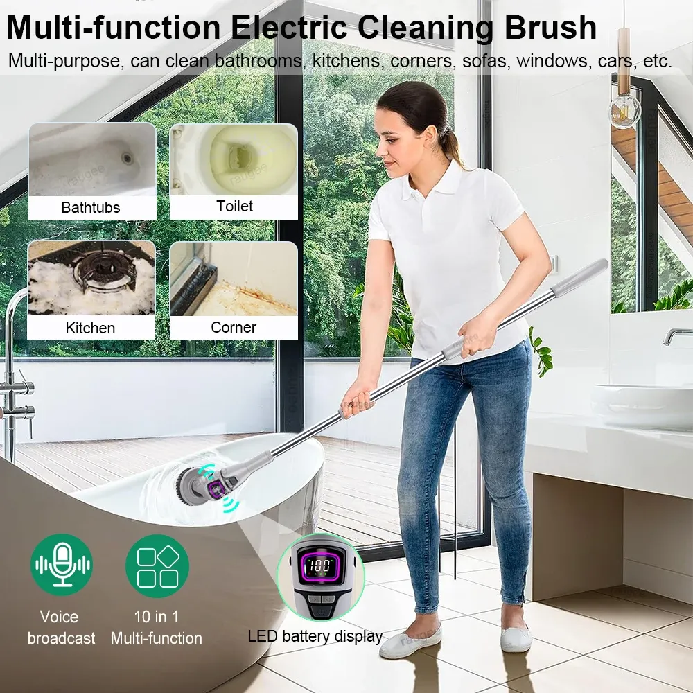 Brosse de nettoyage électrique 10 en 1 sans fil pour salle de bain, cuisine et toilettes 2
