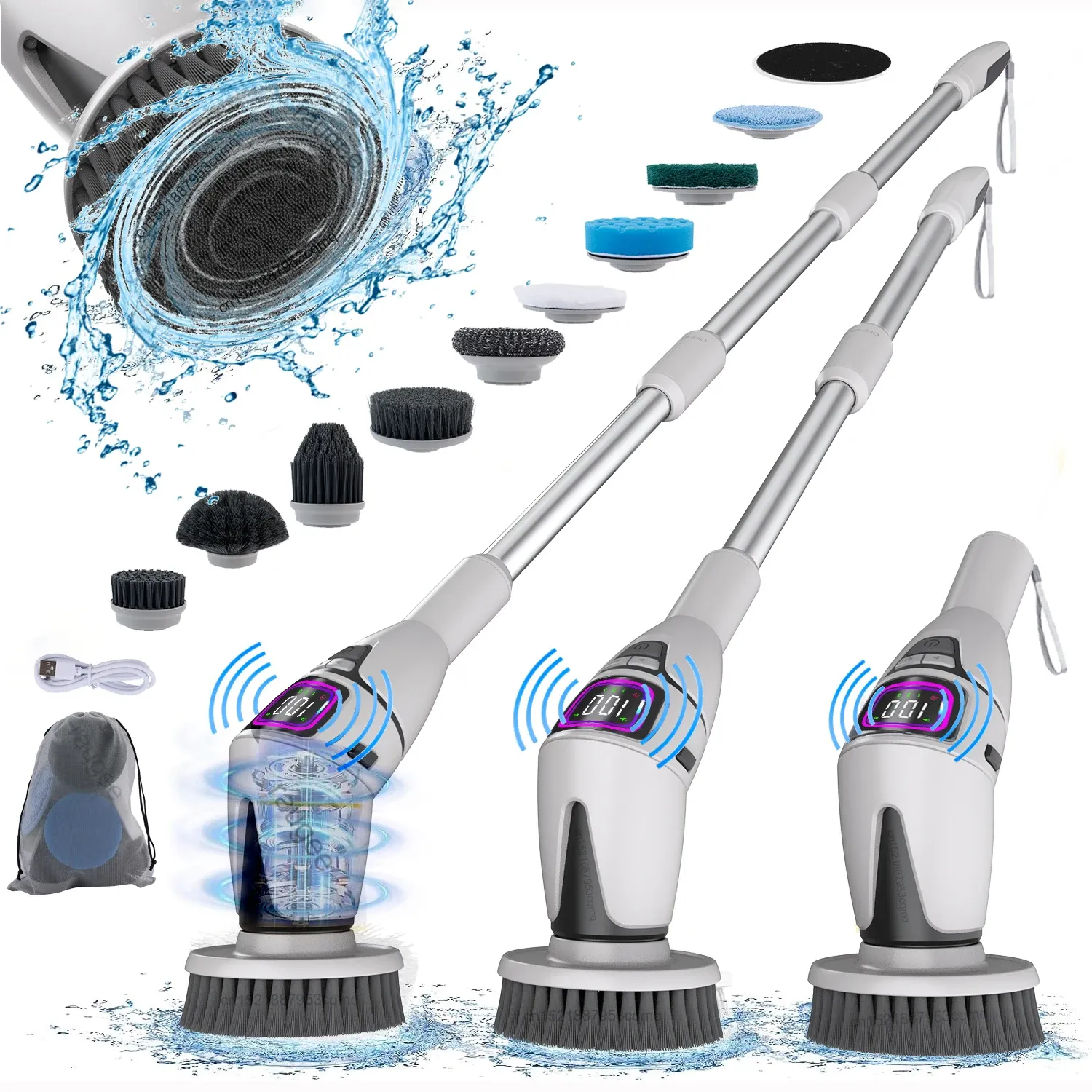 Brosse de nettoyage électrique 10 en 1 sans fil pour salle de bain, cuisine et toilettes