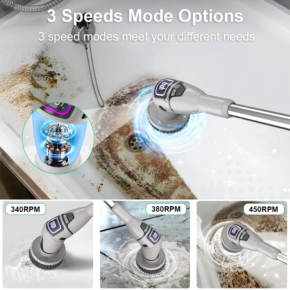 Brosse de nettoyage électrique 10 en 1 sans fil pour salle de bain, cuisine et toilettes 4