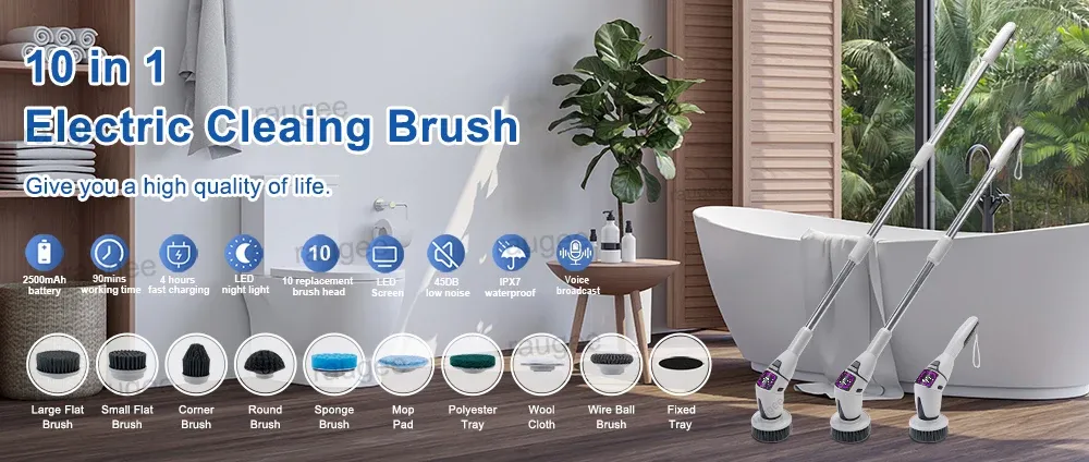 Brosse de nettoyage électrique 10 en 1 présentée dans un intérieur