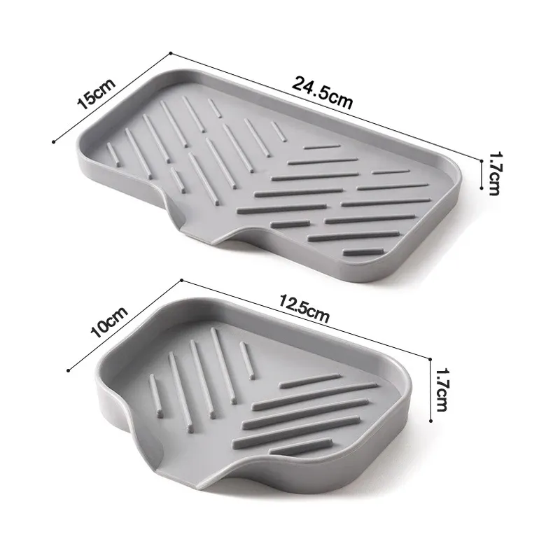 Plateau en silicone pour évier de cuisine avec bonde, porte-éponge et savon, organisateur de comptoir avec brosse à récurer, lot de 2 4