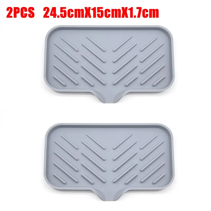 Plateau en silicone pour évier de cuisine avec bonde, porte-éponge et savon, organisateur de comptoir avec brosse à récurer, lot de 2 7